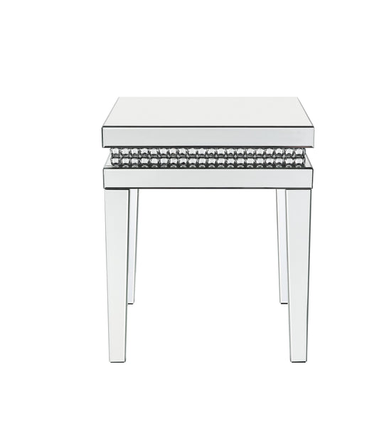 ACME Lotus Mirrored Faux Ice Cube Crystals End Table Model 88052