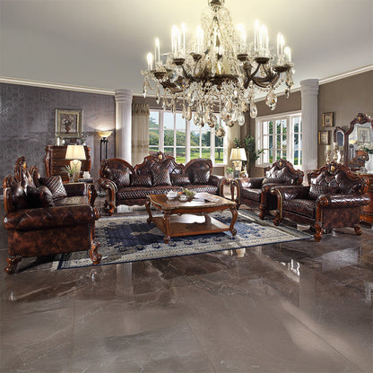 ACME Picardy Synthetic Leather & Honey Oak Oversized Sofa with 5 Pillows Model 58220
