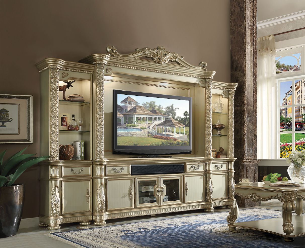 ACME Vendome II Gold Patina & Bone Entertainment Center Model 91310