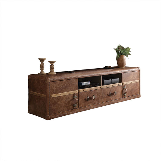 ACME Aberdeen Retro Brown Top Grain Leather TV Stand Model 91500