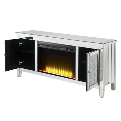 ACME Noralie Mirrored & Faux Diamonds TV Stand with Fireplace Model 91770
