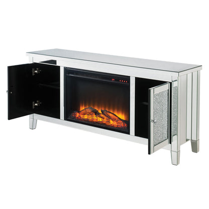 ACME Noralie Mirrored & Faux Diamonds TV Stand with Fireplace Model 91770