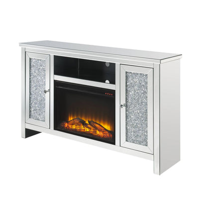 ACME Noralie Mirrored & Faux Diamonds TV Stand with Fireplace Model 91775