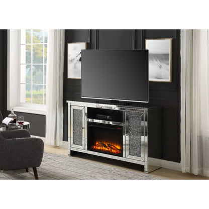 ACME Noralie Mirrored & Faux Diamonds TV Stand with Fireplace Model 91775