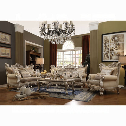ACME Ranita Fabric & Champagne Loveseat with 6 Pillows Model 51041