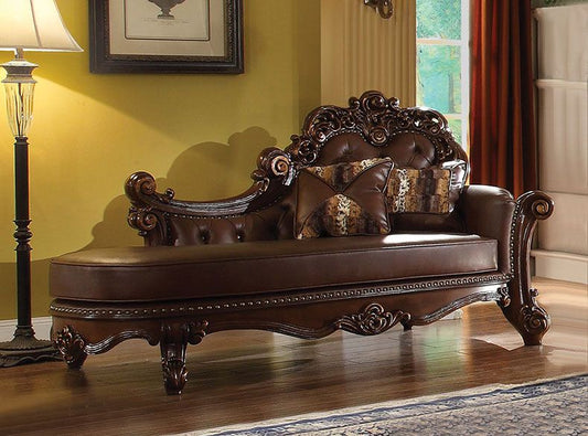 ACME Vendome Synthetic Leather & Cherry Chaise with 2 Pillows Model 96491