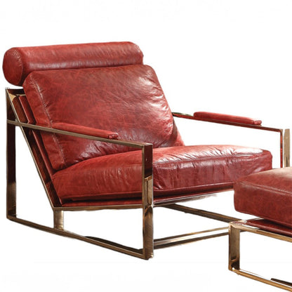 ACME Quinto Antique Red Top Grain Leather & Stainless Steel Accent Chair Model 96672