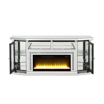 ACME Noralie Mirrored & Faux Diamonds TV Stand with Fireplace & LED Model AC00517