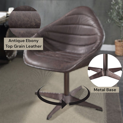 ACME Pipino Antique Ebony Top Grain Leather Accent Chair with Swivel Model AC02582