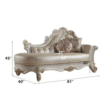 ACME Vendome Synthetic Leather & Antique Pearl Chaise with 2 Pillows Model BD01523