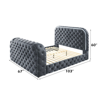 ACME Kana Gray Upholstery Velvet Queen Bed with LED Fireplace & TV Stand Model BD05072Q