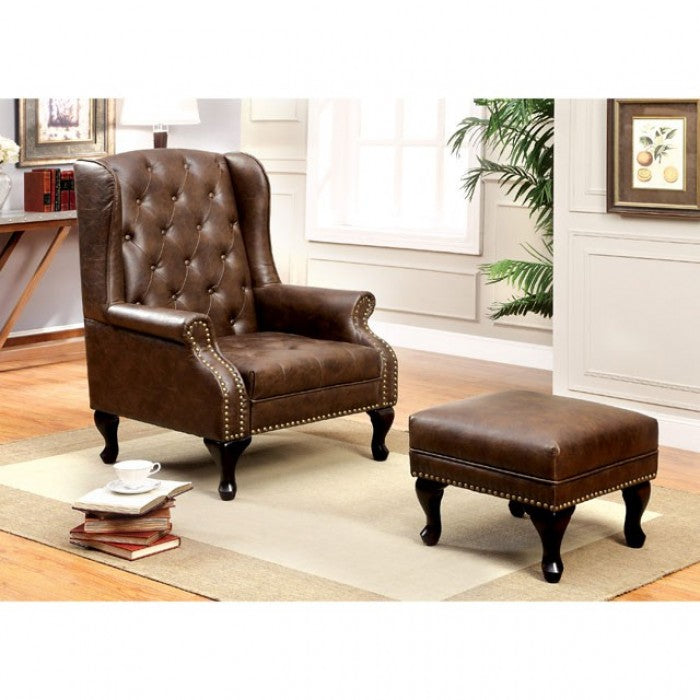 Furniture of America Vaugh Rustic Brown Traditional Ottoman Model CM-AC6801BR-OT
