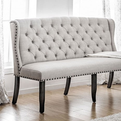 Furniture of America Sania Antique Black/Beige Rustic 3-Seater Love Seat Bench Model CM3324BK-BNL