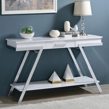 Furniture of America Titus White/Chrome Contemporary Sofa Table Model CM4193WH-S