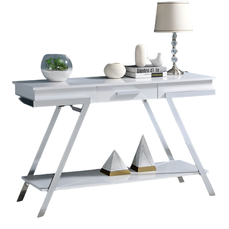 Furniture of America Titus White/Chrome Contemporary Sofa Table Model CM4193WH-S