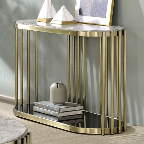 Furniture of America Ofelia Antique Brass/Black Glam Sofa Table Model CM4558S