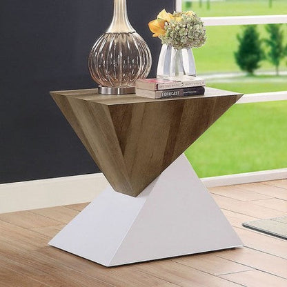 Furniture of America Bima White/Natural Tone Contemporary End Table Model FOA4746E