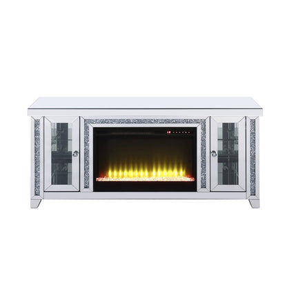 ACME Noralie Mirrored & Faux Diamonds TV Stand with Fireplace & LED Model LV00315