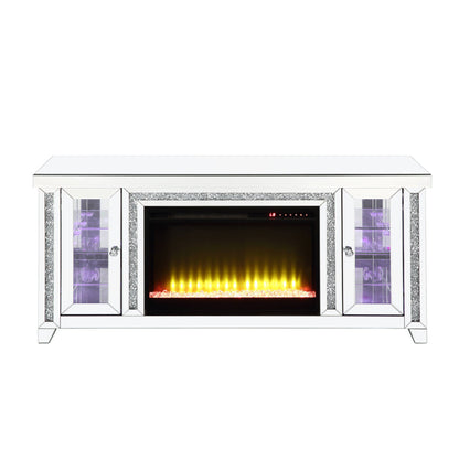 ACME Noralie Mirrored & Faux Diamonds TV Stand with Fireplace & LED Model LV00315