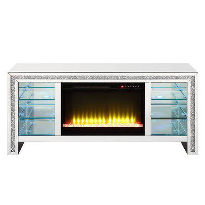 ACME Noralie Mirrored & Faux Diamonds TV Stand with Fireplace & LED Model LV00317