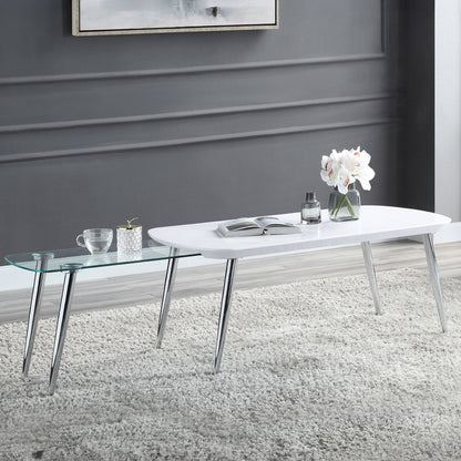 ACME Patina White & Chrome Coffee Table Model LV00363