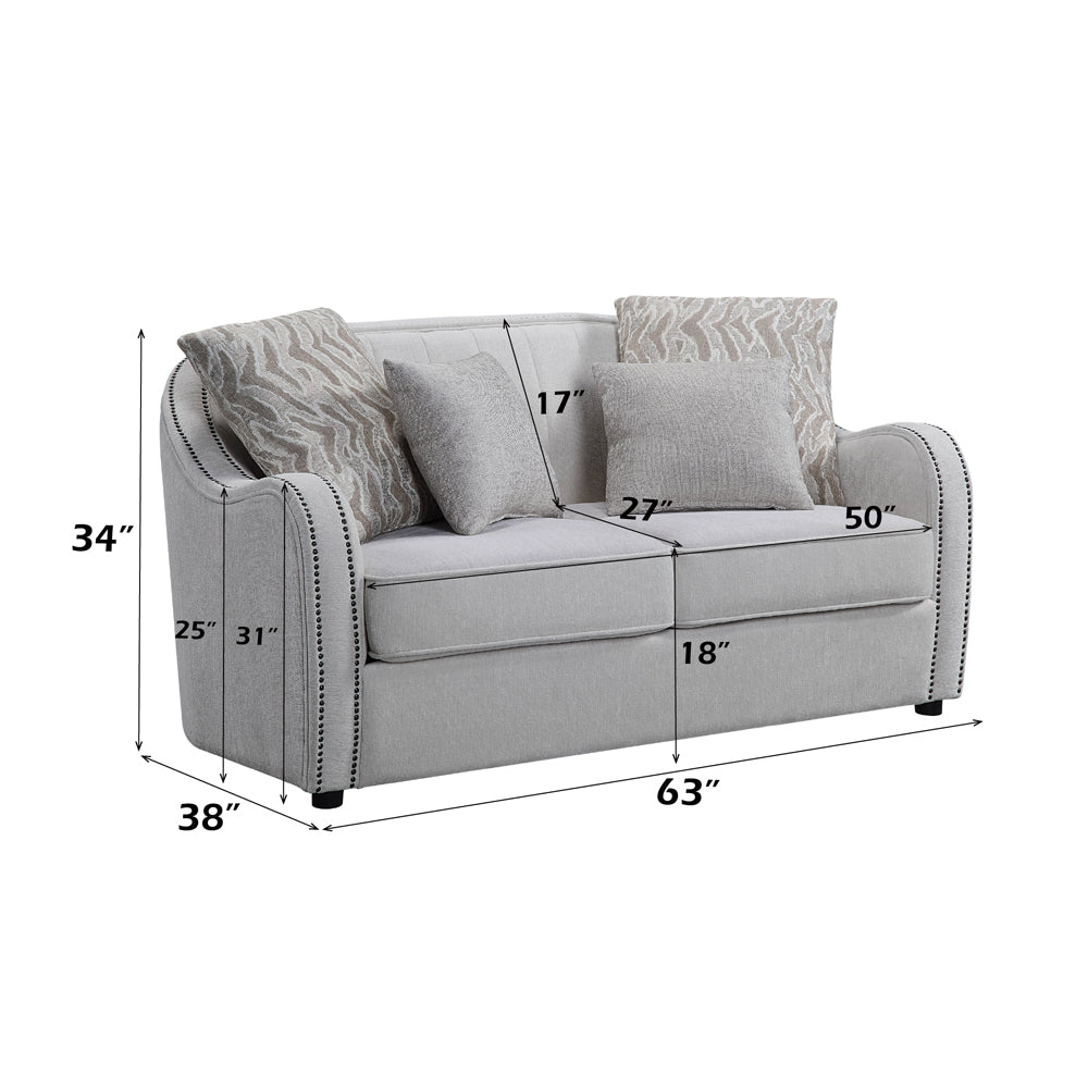 ACME Mahler Beige Linen Loveseat with 4 Pillows Model LV00579