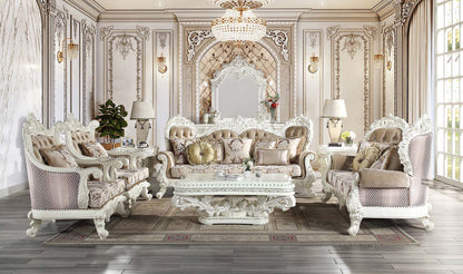 ACME Vanaheim Fabric & Antique White Sofa with 7 Pillows Model LV00803