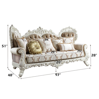 ACME Vanaheim Fabric & Antique White Sofa with 7 Pillows Model LV00803
