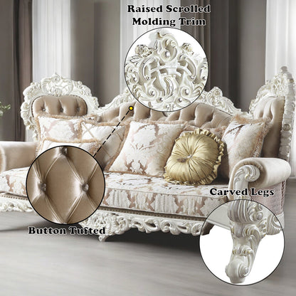 ACME Vanaheim Fabric & Antique White Sofa with 7 Pillows Model LV00803