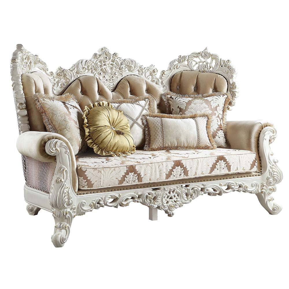 ACME Vanaheim Fabric & Antique White Loveseat with 5 Pillows Model LV00804