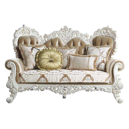 ACME Vanaheim Fabric & Antique White Loveseat with 5 Pillows Model LV00804