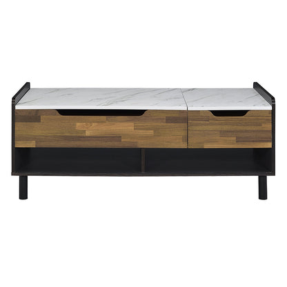ACME Axel White Printed Faux Marble Walnut & Black Coffee Table with Lift Top Model LV00828