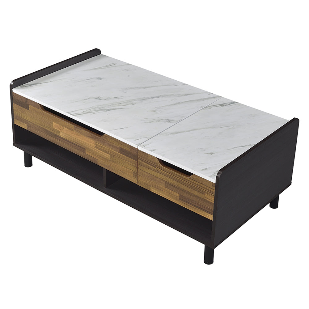 ACME Axel White Printed Faux Marble Walnut & Black Coffee Table with Lift Top Model LV00828