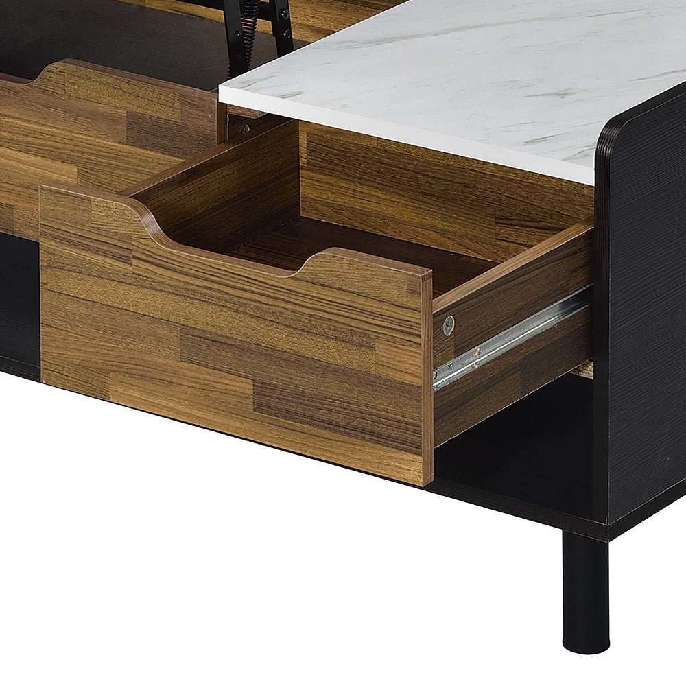 ACME Axel White Printed Faux Marble Walnut & Black Coffee Table with Lift Top Model LV00828