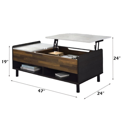 ACME Axel White Printed Faux Marble Walnut & Black Coffee Table with Lift Top Model LV00828