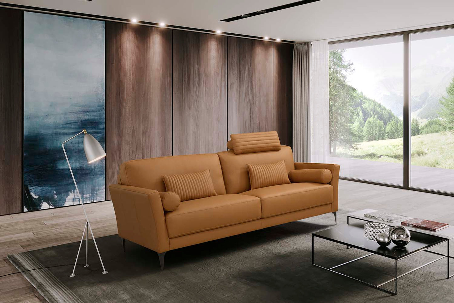 ACME Tussio Saddle Tan Top Grain Leather Sofa with 5 Pillows Model LV00943