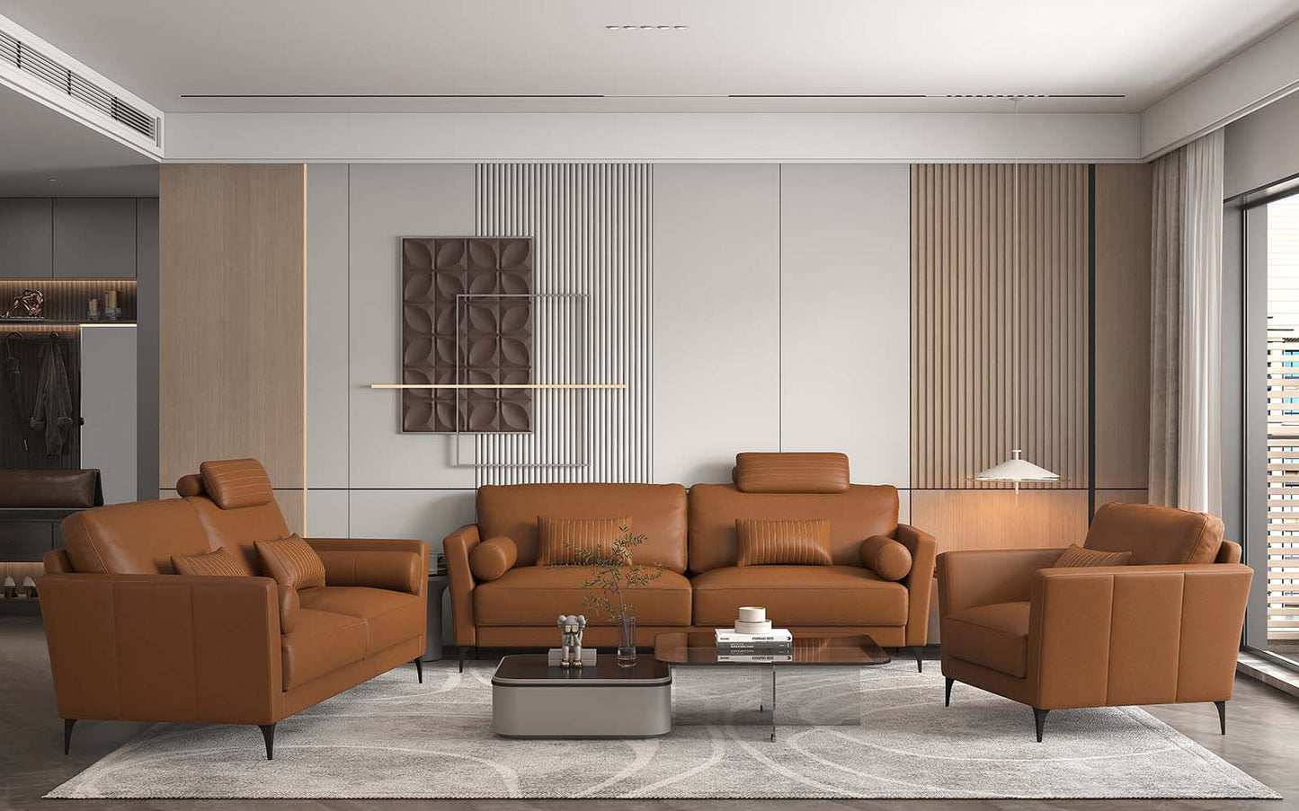 ACME Tussio Saddle Tan Top Grain Leather Sofa with 5 Pillows Model LV00943