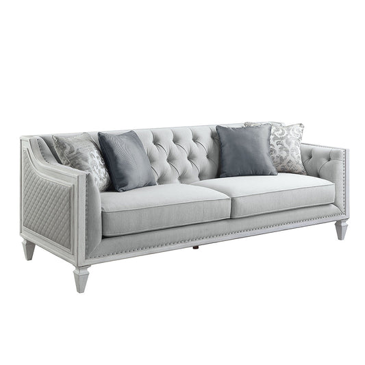 ACME Katia Light Gray Linen & Weathered White Sofa with 4 Pillows Model LV01049