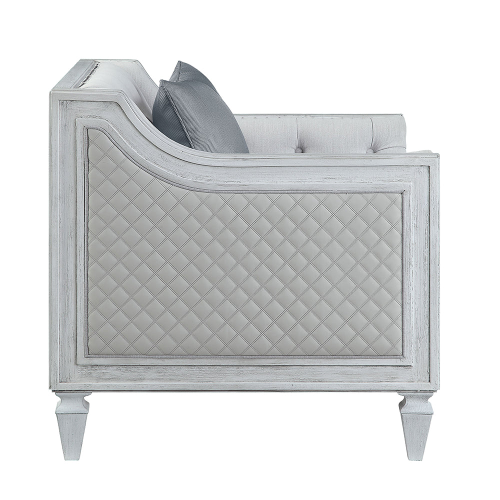 ACME Katia Light Gray Linen & Weathered White Sofa with 4 Pillows Model LV01049