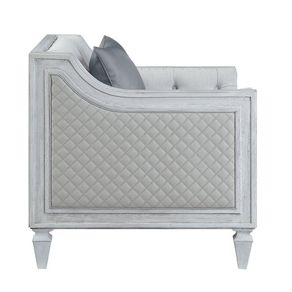 ACME Katia Light Gray Linen & Weathered White Sofa with 4 Pillows Model LV01049