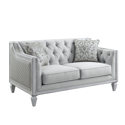 ACME Katia Light Gray Linen & Weathered White Loveseat with 2 Pillows Model LV01050