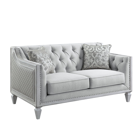 ACME Katia Light Gray Linen & Weathered White Loveseat with 2 Pillows Model LV01050