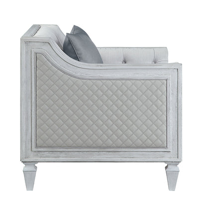 ACME Katia Light Gray Linen & Weathered White Loveseat with 2 Pillows Model LV01050