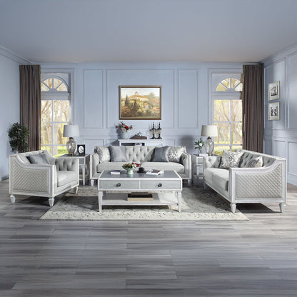 ACME Katia Light Gray Linen & Weathered White Loveseat with 2 Pillows Model LV01050