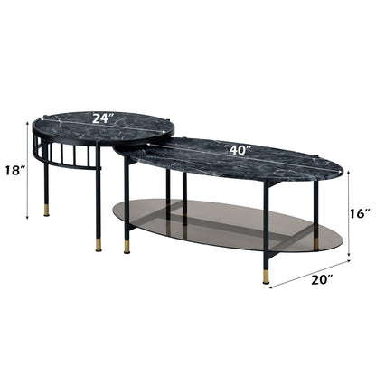 ACME Silas Engineered Stone Top & Black Nesting Coffee Table Set Model LV01088