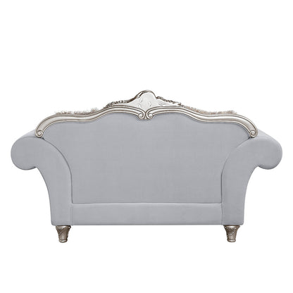ACME Pelumi Light Gray Linen & Platinum Loveseat with 5 Pillows Model LV01113