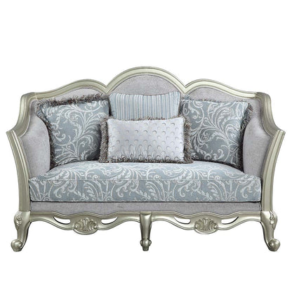 ACME Qunsia Light Gray Linen & Champagne Loveseat with 4 Pillows Model LV01118