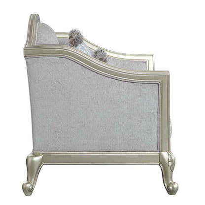 ACME Qunsia Light Gray Linen & Champagne Loveseat with 4 Pillows Model LV01118