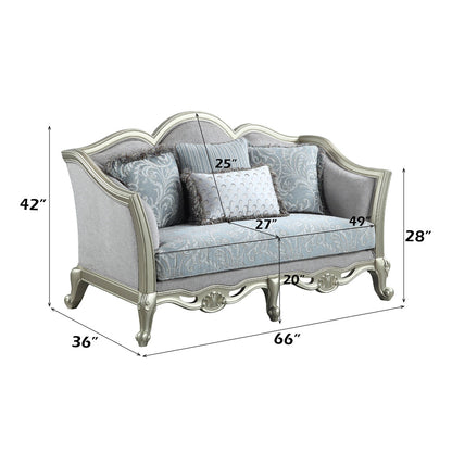 ACME Qunsia Light Gray Linen & Champagne Loveseat with 4 Pillows Model LV01118