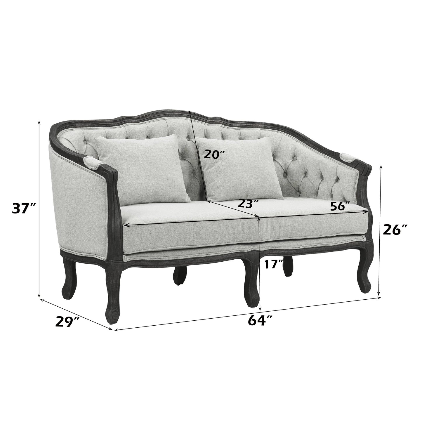 ACME Samael Gray Linen & Dark Brown Loveseat with 2 Pillows Model LV01128